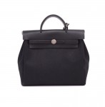 Hermes Herbag Ado 2 in 1 Black Canvas x Leather Backpack Bag