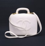 Chanel White Caviar Leather Shoulder Hand Bag + Strap