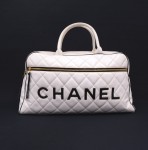 Chanel White Leather Quilted Boston Hand Bag