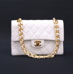 Vintage Chanel 2.55 9" White Quilted Leather Shoulder Bag