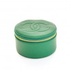 Vintage Chanel Green Caviar Leather Large Jewelry Case Pouch
