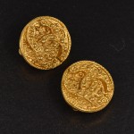 Chanel Gold Tone Round Earrings  CC SS486