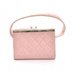 Chanel Light Pink Quilted Leather Party Handbag Silver Hardware