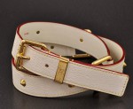 Louis Vuitton White Suhali Leather Belt With Gold Tone Studs SU11
