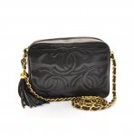 Chanel 7inch Black Quilted Leather Fringe Shoulder Mini Bag