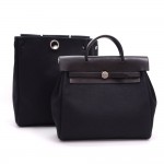 Hermes Herbag Ado 2 in 1 Black Canvas x Leather Backpack Bag