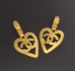 Chanel Gold Tone Heart Shaped XL Earrings