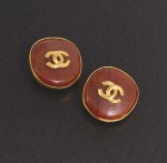 Chanel Red Stone CC Logo Round Earrings