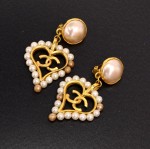 Chanel Gold Tone Heart Shaped Pearl Earrings