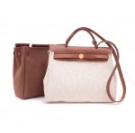 Hermes Herbag PM Brown Canvas x Leather 2 in 1 Shoulder Bag