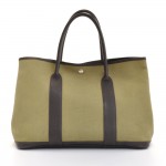 Vintage Hermes Green Canvas x Leather Garden Party Hand Bag