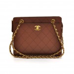 Chanel Brown Quilted Caviar Leather Shoulder Tote Bag