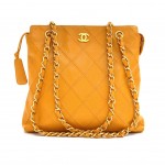 Chanel Yellow Quilted Caviar Leather Shoulder Tote Bag