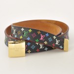 Louis Vuitton Black Multicolor Canvas x Leather Belt  V162