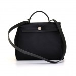 Hermes Herbag PM 2 in 1 Beige x Black Canvas Leather Shoulder Bag