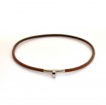 Hermes Brown Leather Silver Tone Necklace Chocker