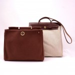 Hermes Herbag MM 2 in 1 Beige x Brown Leather Shoulder Bag