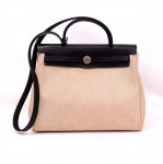 Hermes Herbag PM 2 in 1 Beige x Black Canvas Leather Shoulder Bag
