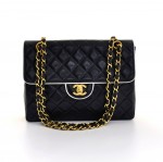 Vintage Chanel Navy Quilted Leather White Piping Shoulder Flap Bag