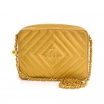 Chanel Gold Quilted Leather Shoulder Pochette Bag