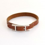 Hermes Brown Leather Silver Tone Bracelet