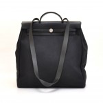 Hermes Herbag MM 2 in 1 Black Canvas Leather Shoulder Hand Bag