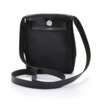 Hermes Herbag TPM Black x Beige Canvas Leather Shoulder Bag