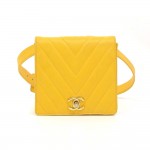Chanel Yellow Quilted Caviar Leather Belt Waist Pouch Bag