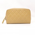 Vintage Chanel Beige Quilted Nylon Cosmetic Pouch