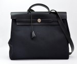 Hermes Black Herbag MM 2 in 1 Canvas Leather Shoulder Hand Bag H399
