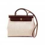 Hermes Herbag PM Beige Brown Canvas x Leather 2 in 1 Shoulder Bag