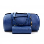 Louis Vuitton Soufflot Blue Epi Leather Hand Bag + Pouch