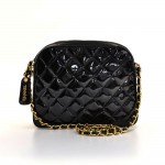 Chanel Black Quilted Patent Leather Shoulder Pouch Bag Personal Use