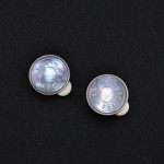 Hermes Silver Tone x Mother of Pearl Round Earrings PARIS
