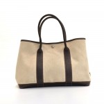 Hermes Garden Party Brown Leather Beige Canvas Hand Bag