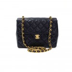 Vintage Chanel Navy Quilted Leather 8" Mini Shoulder Flap Bag