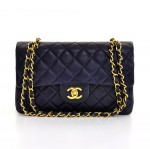 Vintage Chanel 2.55 9" Double Flap Navy Quilted Lambskin Leather Shoulder Bag