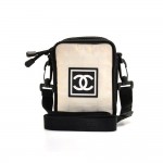 Chanel Travel Line Black x White Jacquard Nylon Shoulder Pouch Bag