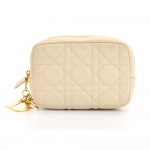 Christian Dior Beige Quilted Leather Clutch cosmetic pouch Lady Dior