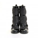 Chanel Black Quilted Leather x Patent Leather Boots Size 36 1/2 Made In Italy
