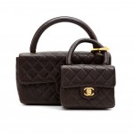 Vintage Chanel Brown Flap Quilted Leather Pair 2 in 1 Set Handbag