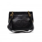 Vintage Chanel Black Caviar Leather Shoulder Tote Bag