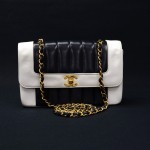 Vintage Chanel Navy x White Vertical Quilted Leather Shoulder Classic Flap Bag