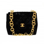 Vintage Chanel Black Quilted Velvet Shoulder Party Flap Classic Bag