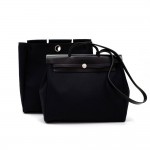Hermes Herbag MM 2 in 1 Black Canvas Leather Shoulder Hand Bag