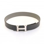 Hermes Dark gray x Light gray Leather with Silver Tone H Buckle Belt Size 70