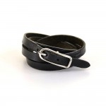 Hermes Black Leather Silver Tone Long Wrap Bracelet