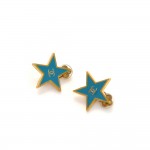 Chanel Blue x Gold Tone CC Logo Star Shaped Earrings