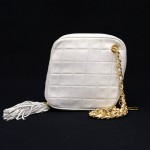 Vintage Chanel White Quilted Lambskin Leather Fringe Shoulder Bag