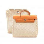 Hermes Herbag Ado 2 in 1 Beige Canvas Brown Leather Backpack Bag